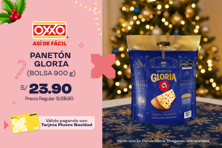 PANETÓN GLORIA BOLSA 900G A S/.23.90. PRECIO REGULAR: S/28.90. VÁLIDO SOLO EN TIENDAS FÍSICAS